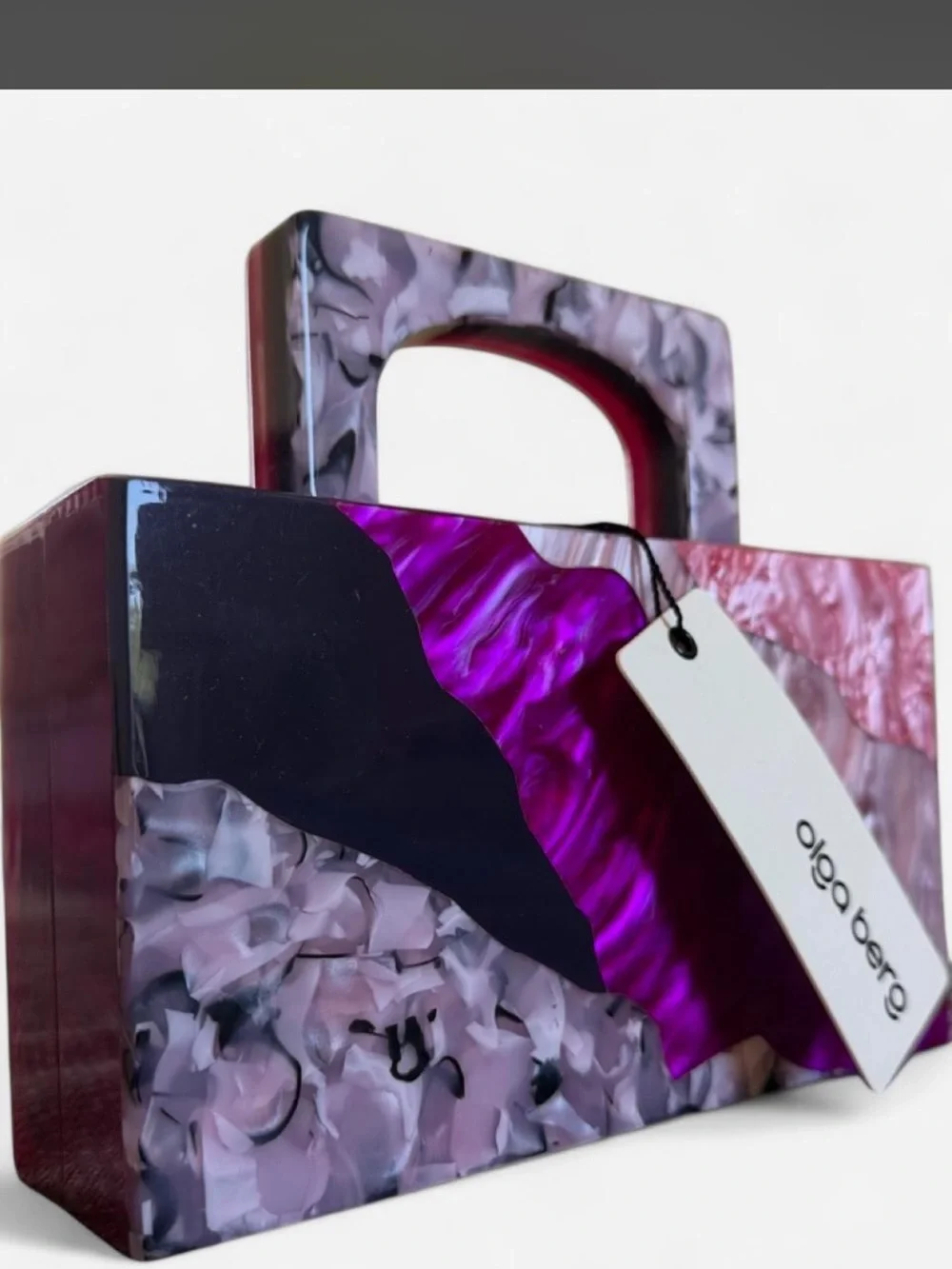 Olga Berg Multicolor Resin Wave-Panel Clutch in Pink, Purple & Cream